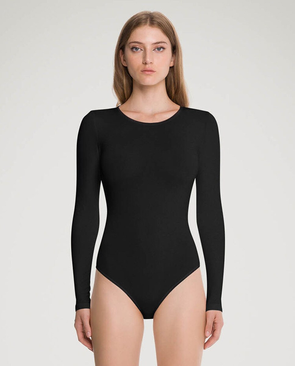 Body de Manga Comprida sem Costuras Preto-1