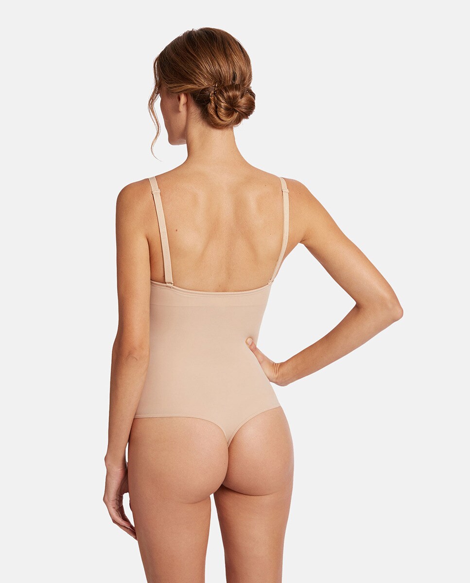 Body Tipo Tanga com Soutien Bandeau Castanho-2