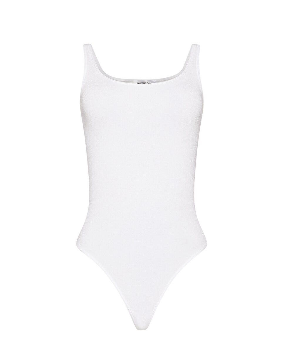 Body Brilhante com Decote Redondo Branco-4