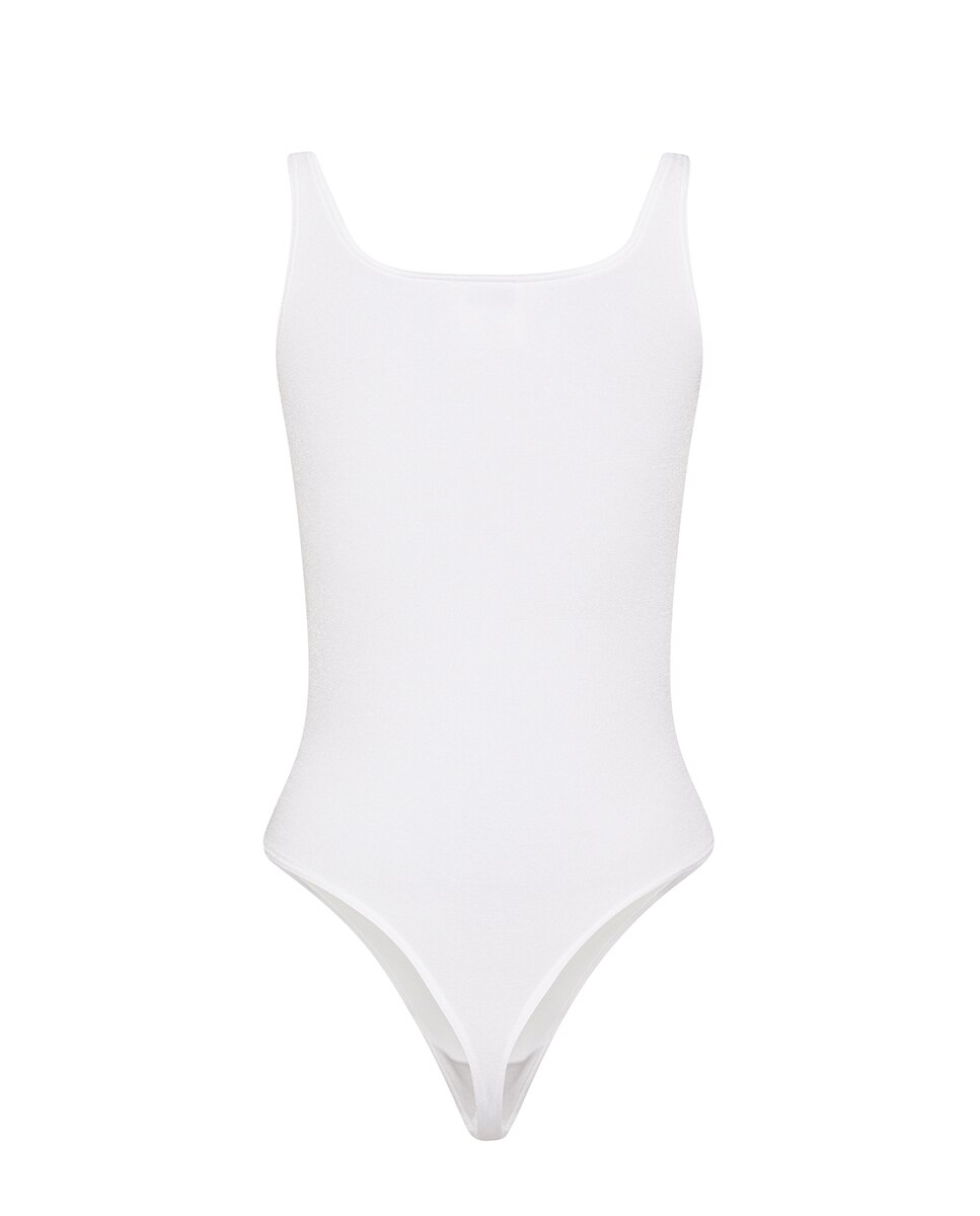 Body Brilhante com Decote Redondo Branco-5