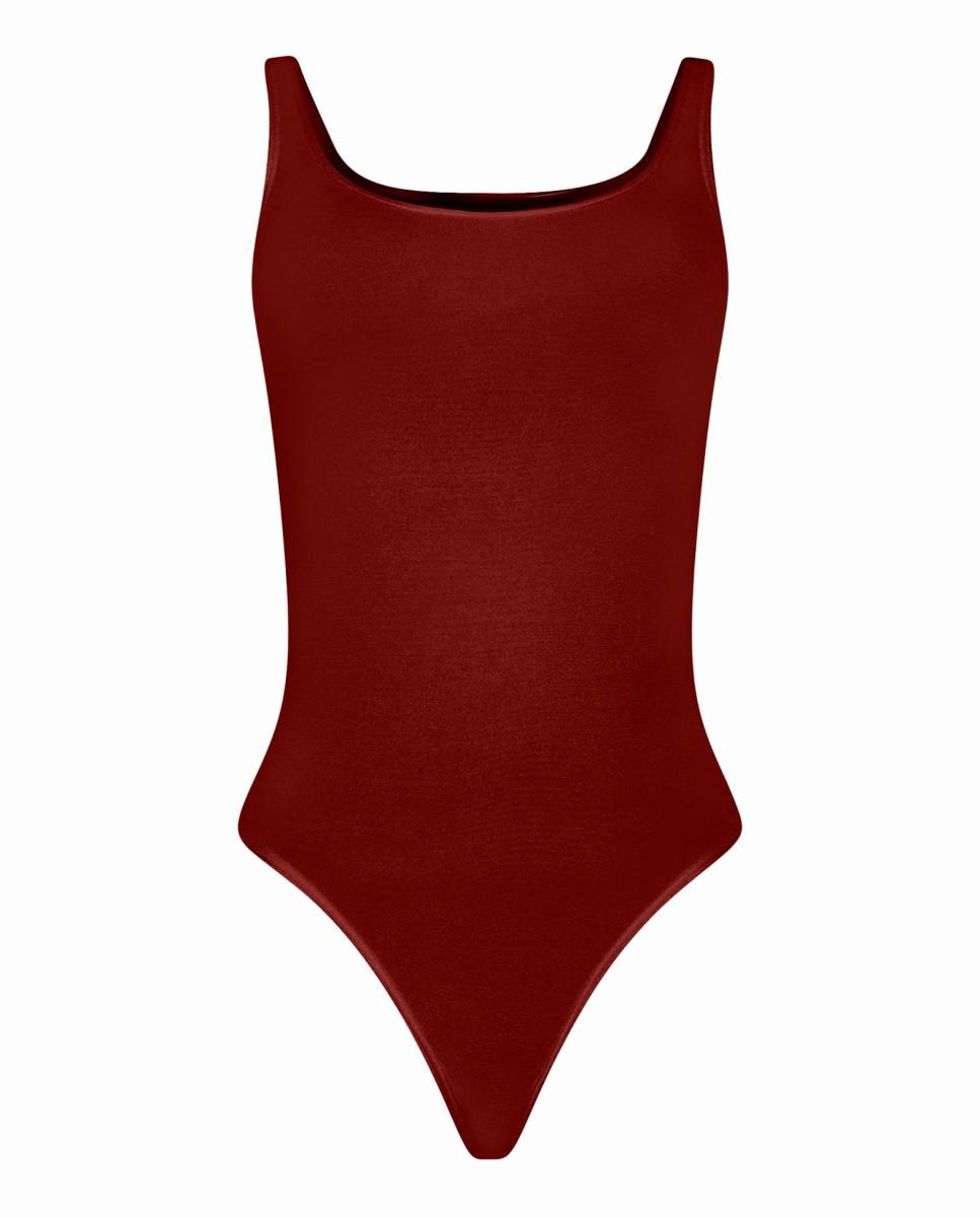 Body Brilhante com Decote Redondo Vermelho-4