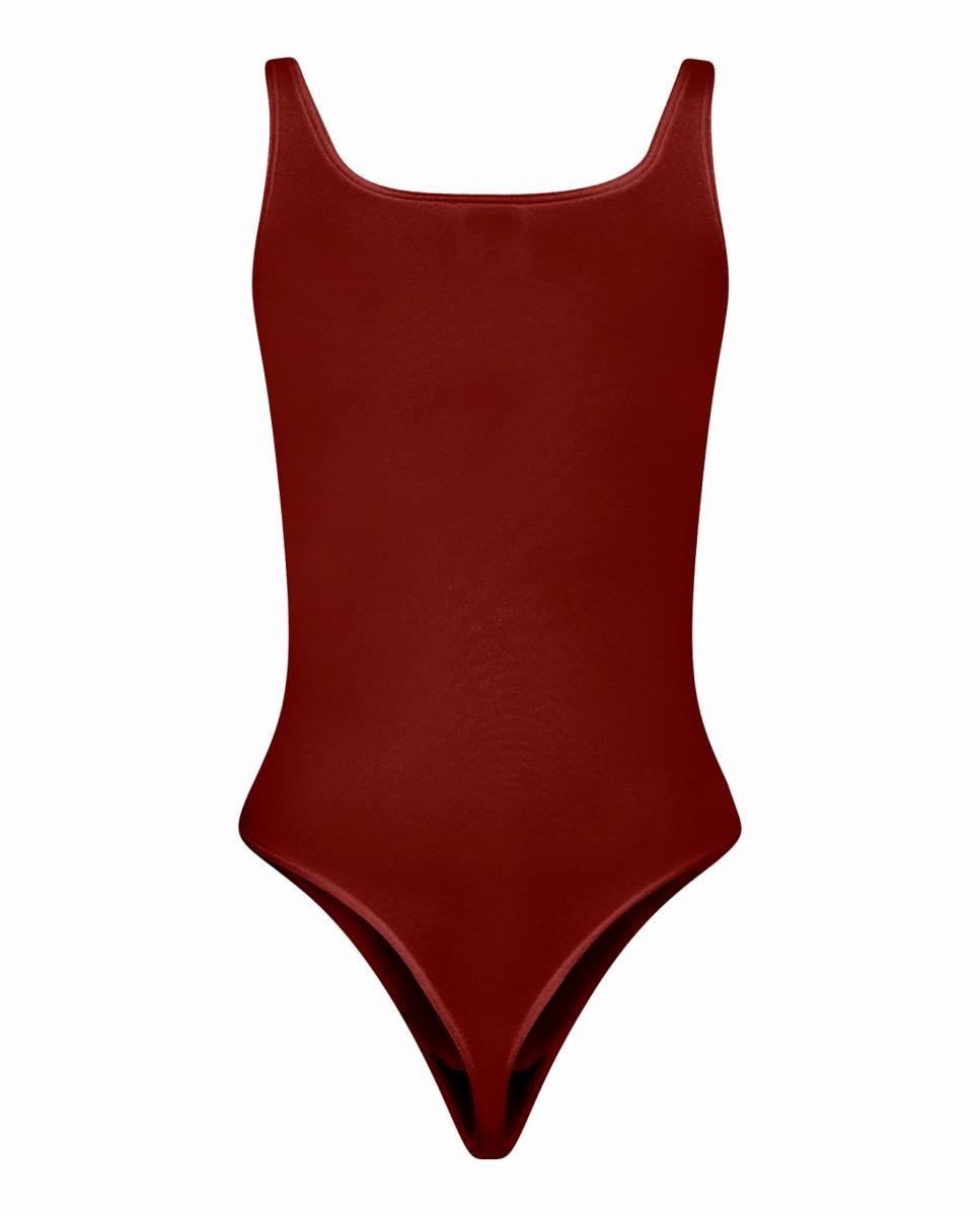 Body Brilhante com Decote Redondo Vermelho-5