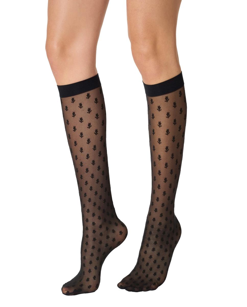 Meias Compridas com Estampado Floral Preto-2