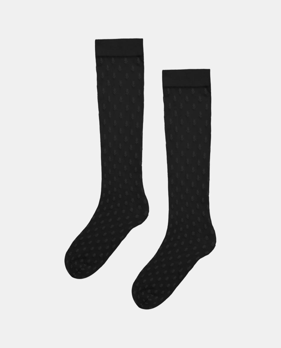 Meias Compridas com Estampado Floral Preto-3