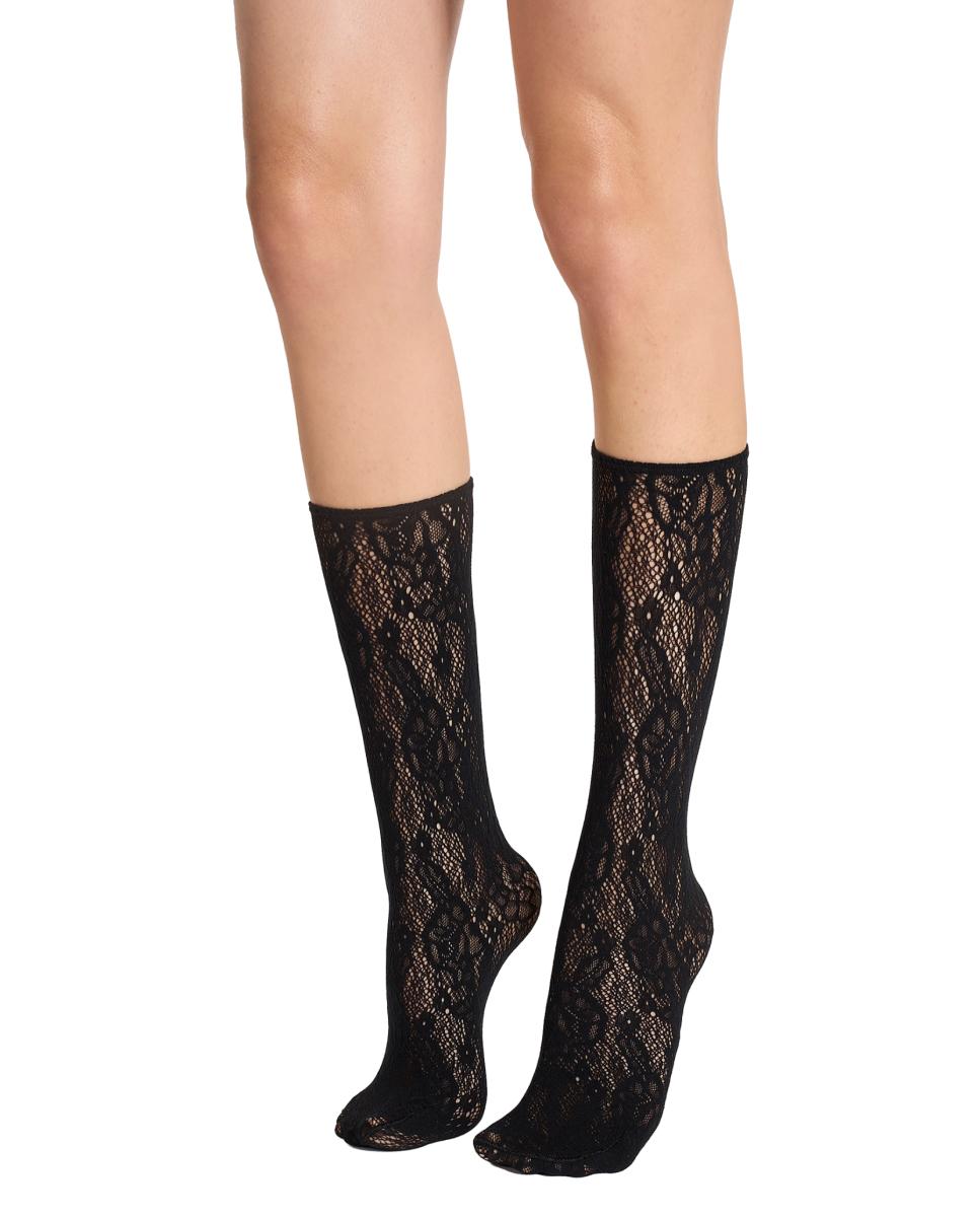 Meias com Estampado Floral e Efeito Mesclado Preto-2