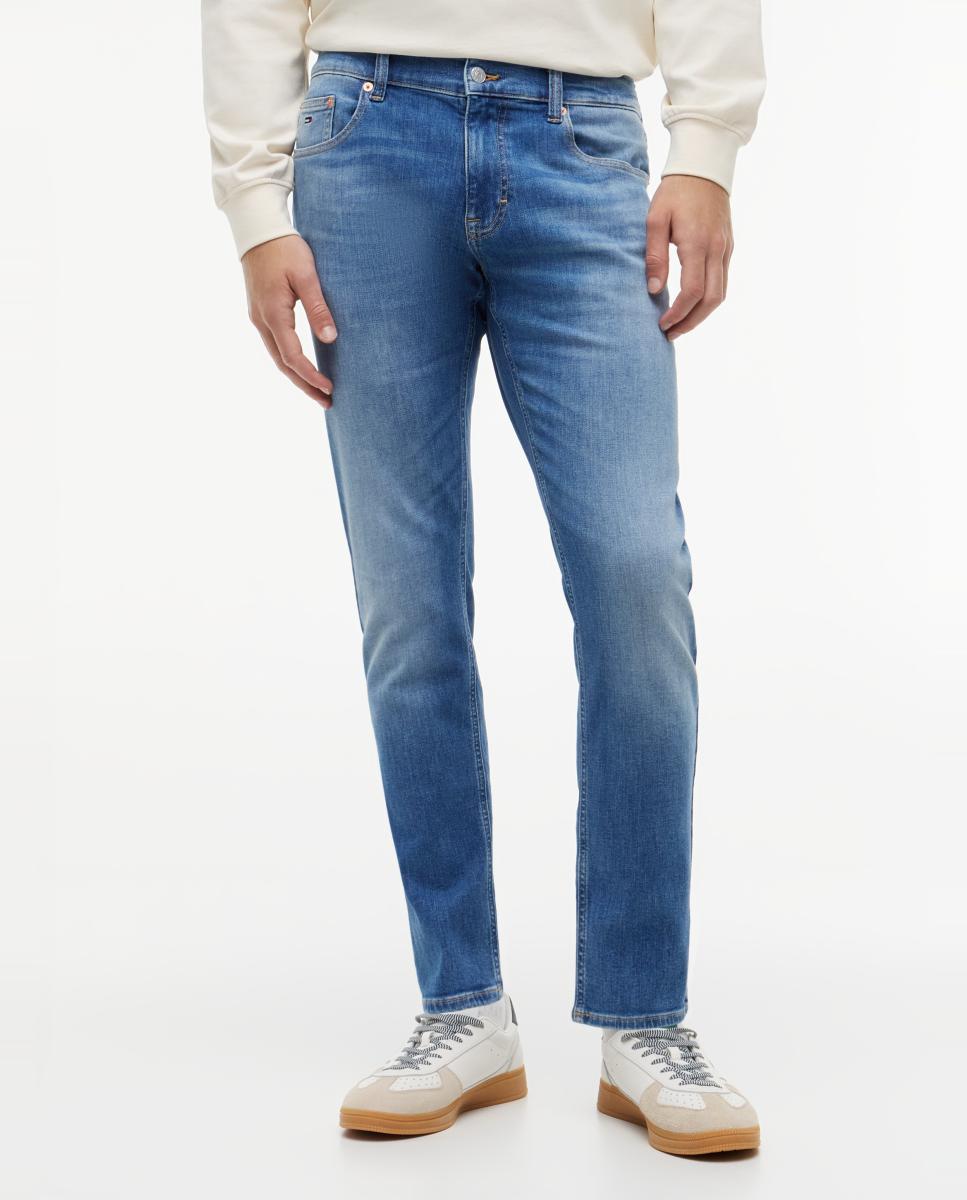 Jeans Slim Tapered com Desenho de Cinco Bolsos e Fecho de Correr e Botão Azul-2