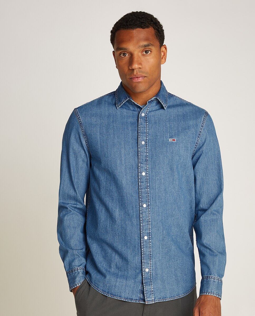 Camisa de Ganga Regular Fit com Botões Automáticos Azul-1