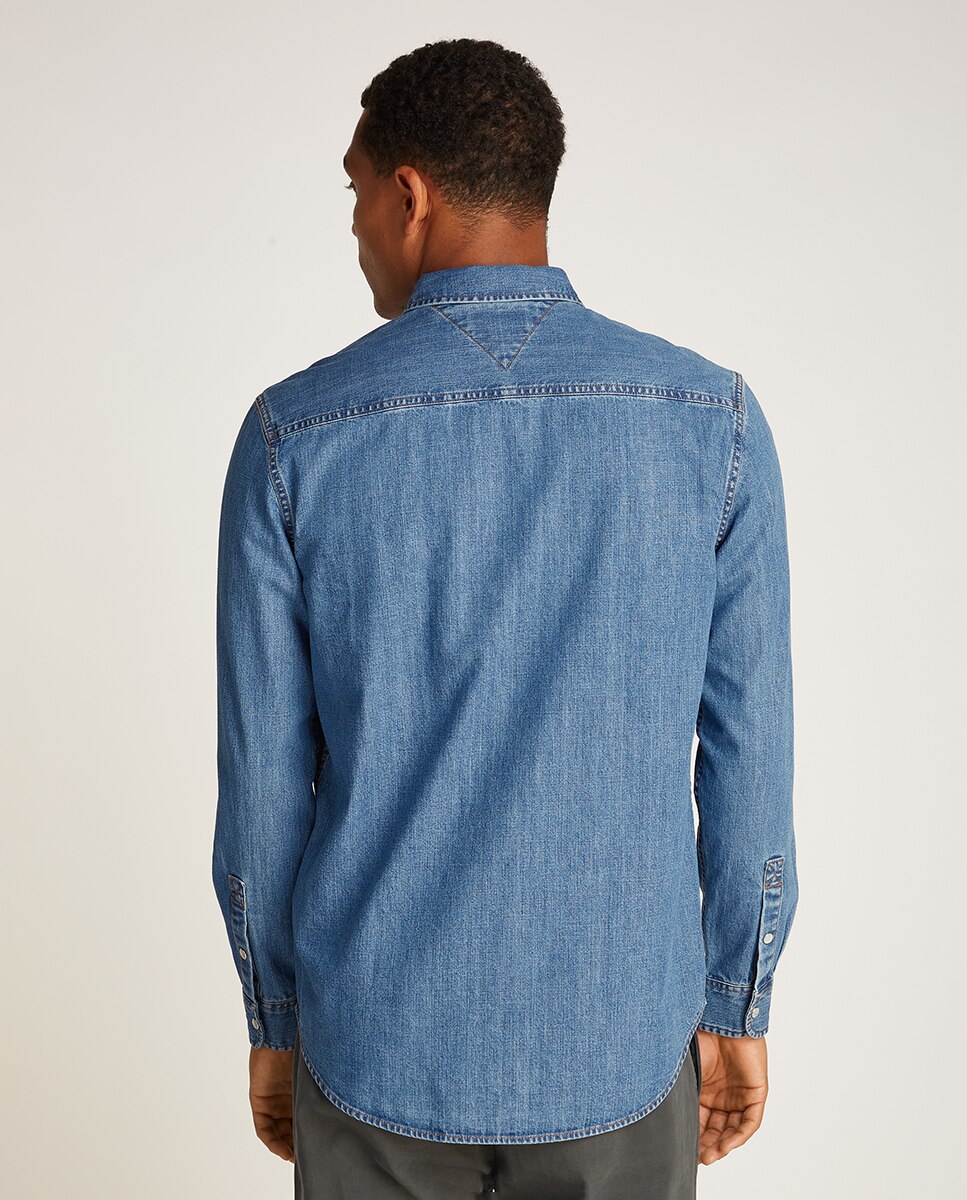 Camisa de Ganga Regular Fit com Botões Automáticos Azul-2