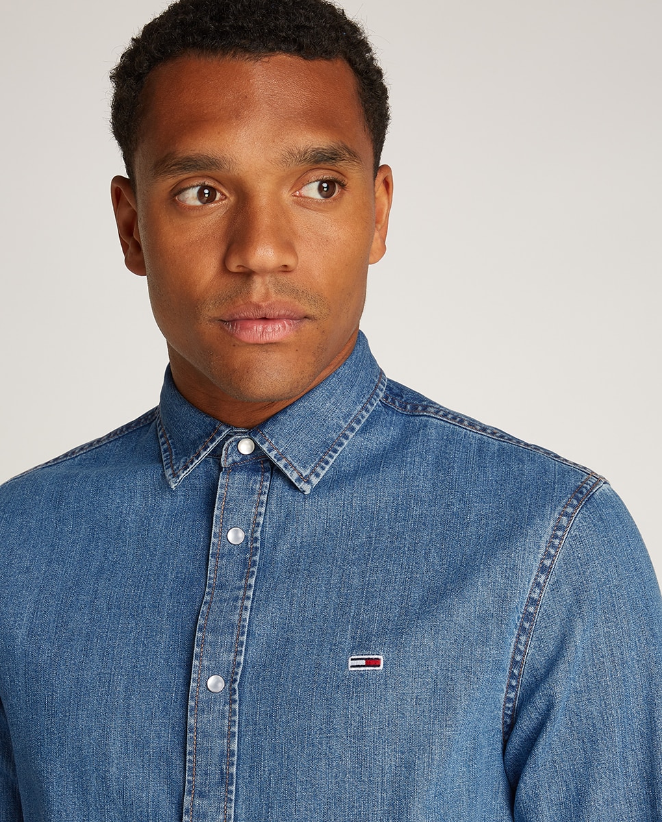 Camisa de Ganga Regular Fit com Botões Automáticos Azul-3
