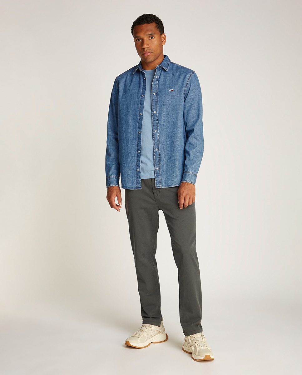 Camisa de Ganga Regular Fit com Botões Automáticos Azul-6