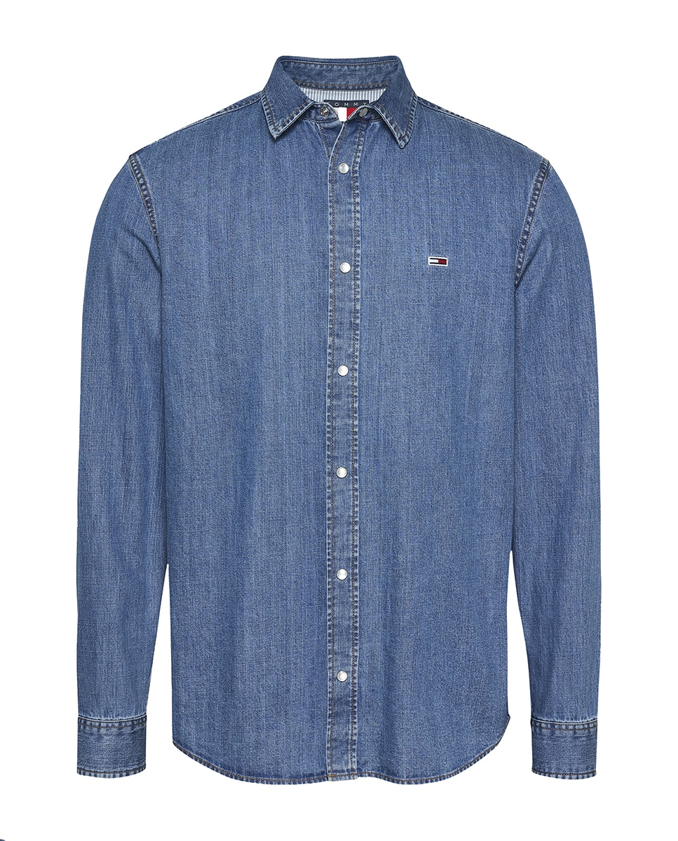 Camisa de Ganga Regular Fit com Botões Automáticos Azul-4