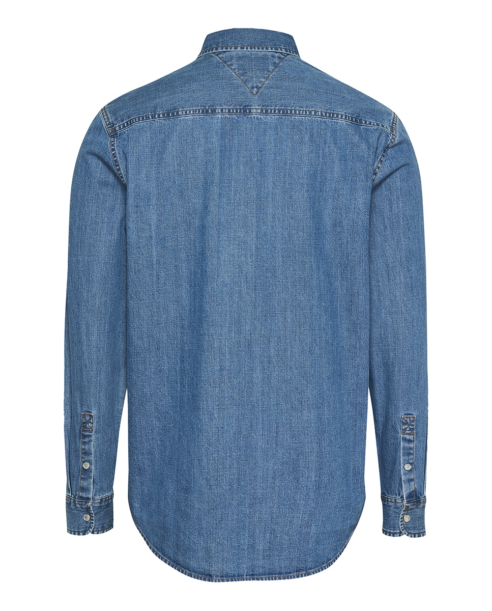 Camisa de Ganga Regular Fit com Botões Automáticos Azul-5