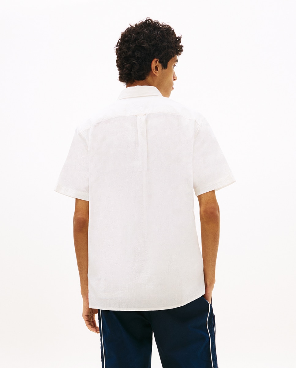 Camisa Regular Fit em Seersucker com Manga Curta Cru-2