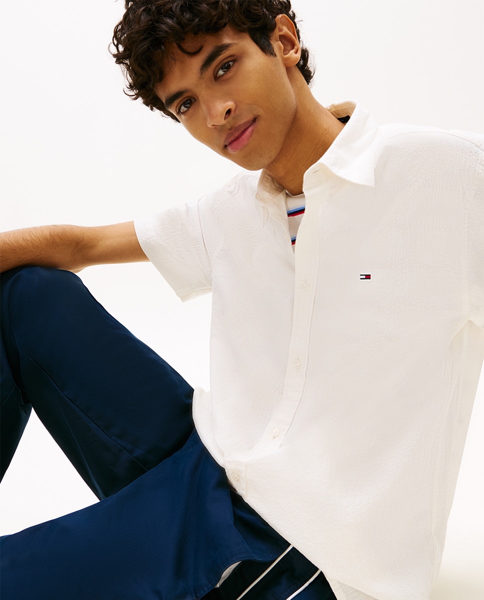 Camisa Regular Fit em Seersucker com Manga Curta Cru-3
