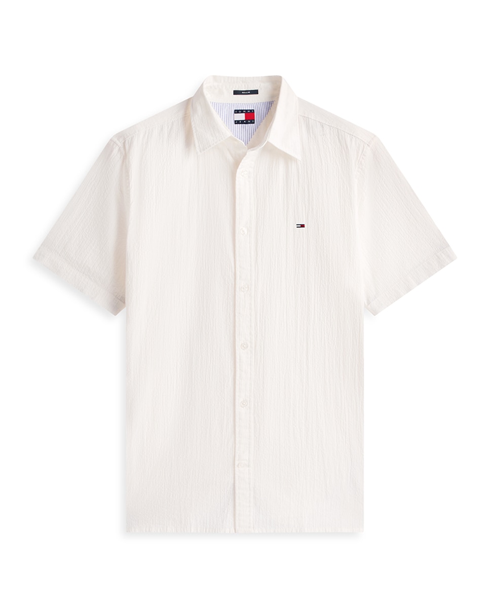 Camisa Regular Fit em Seersucker com Manga Curta Cru-4