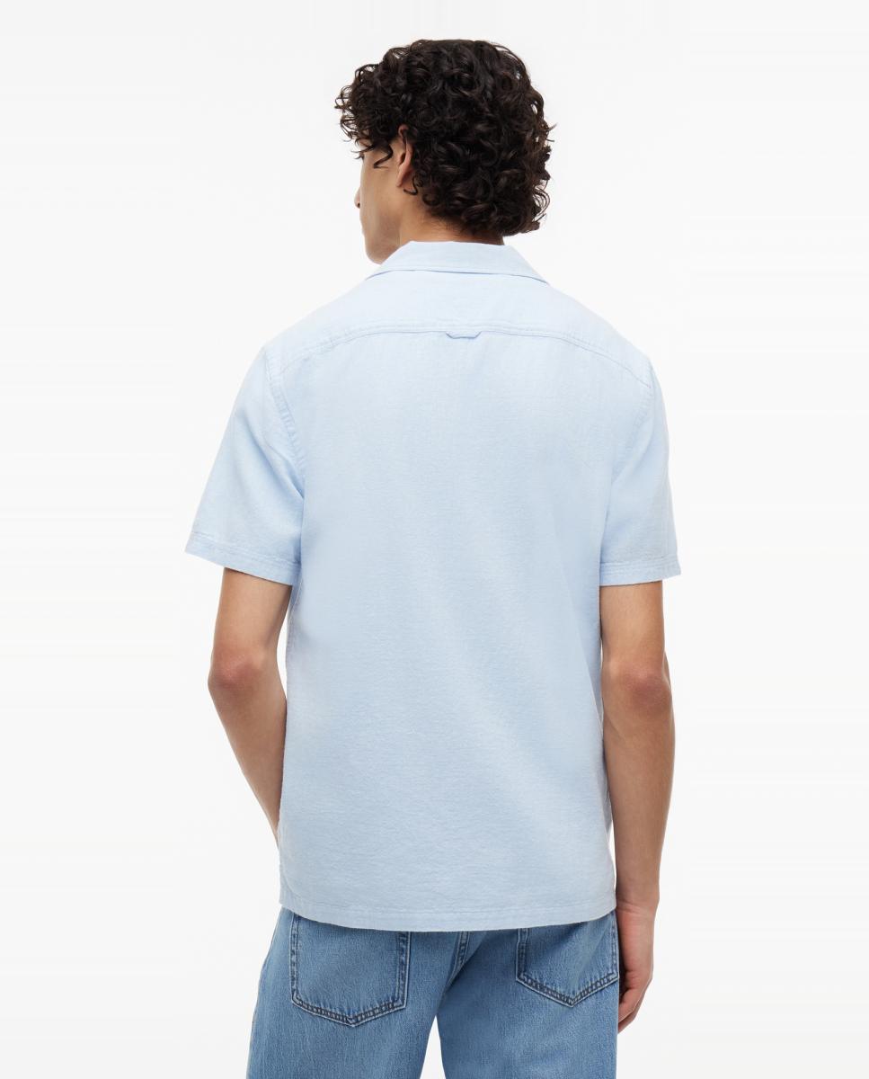 Camisa de Linho Regular Fit com Manga Curta Azul-claro-2