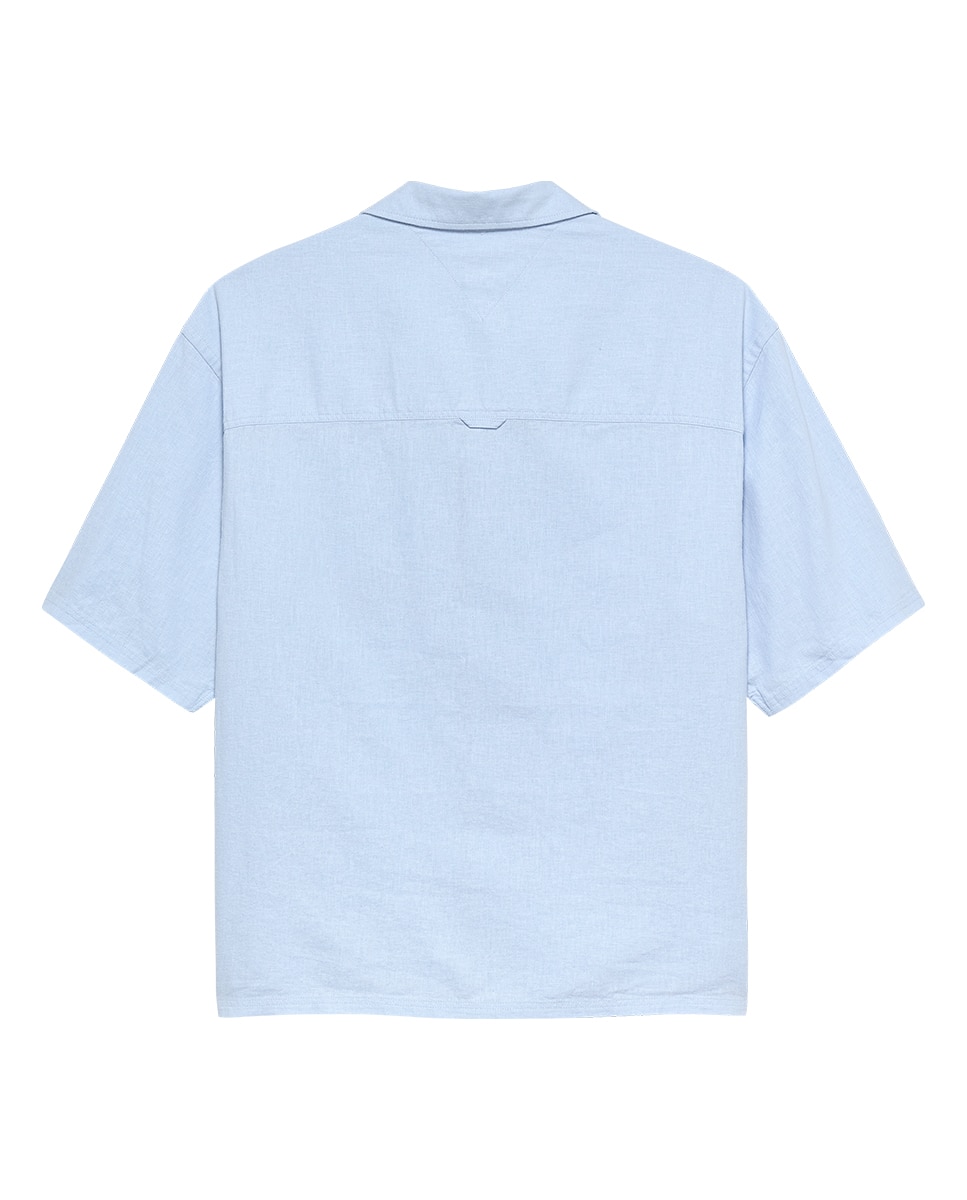 Camisa de Linho Regular Fit com Manga Curta Azul-claro-6