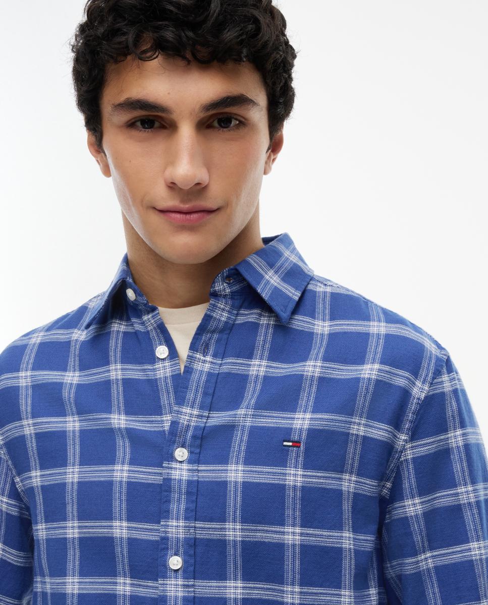 Camisa de Manga Comprida com Estampado aos Quadrados e Corte Regular Azul-3