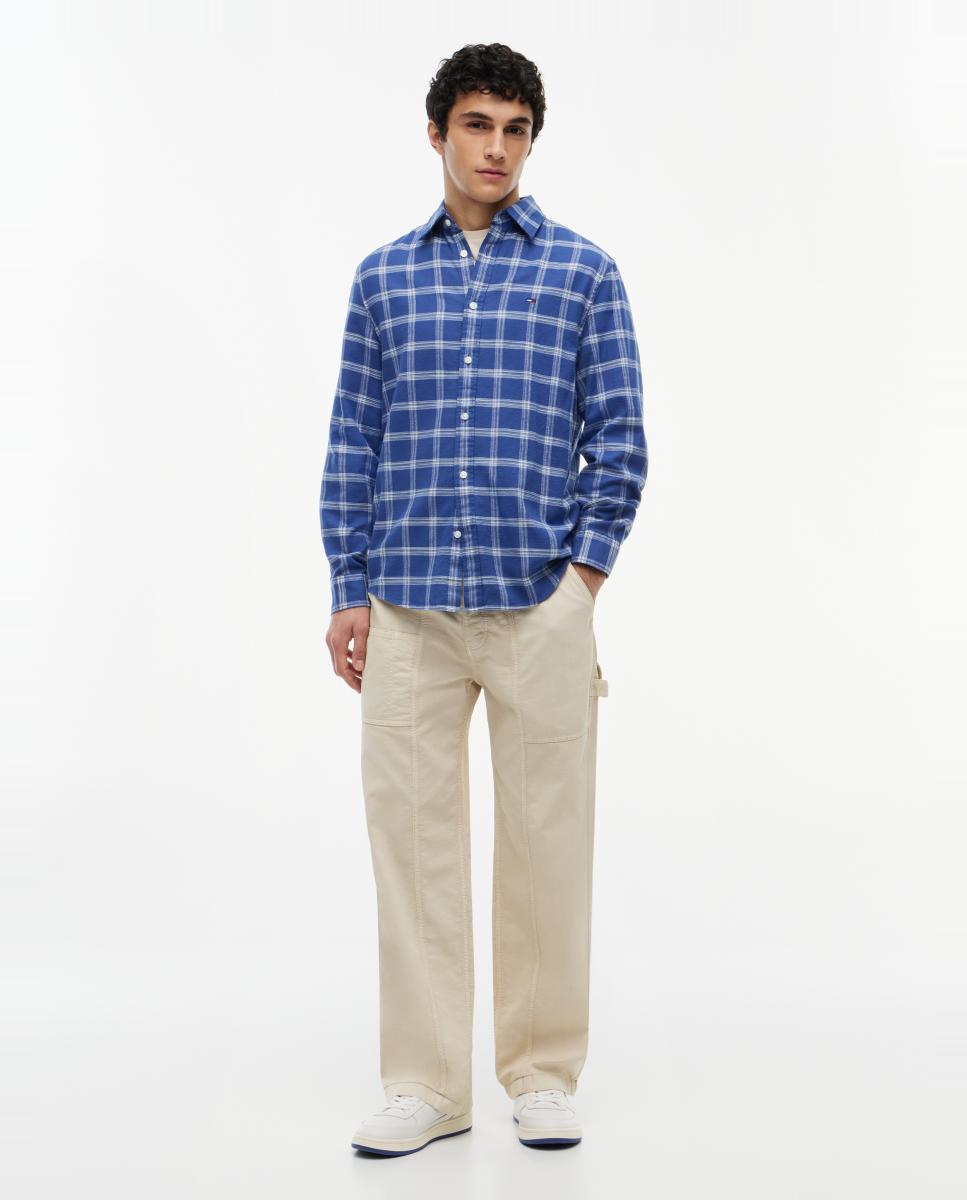 Camisa de Manga Comprida com Estampado aos Quadrados e Corte Regular Azul-5