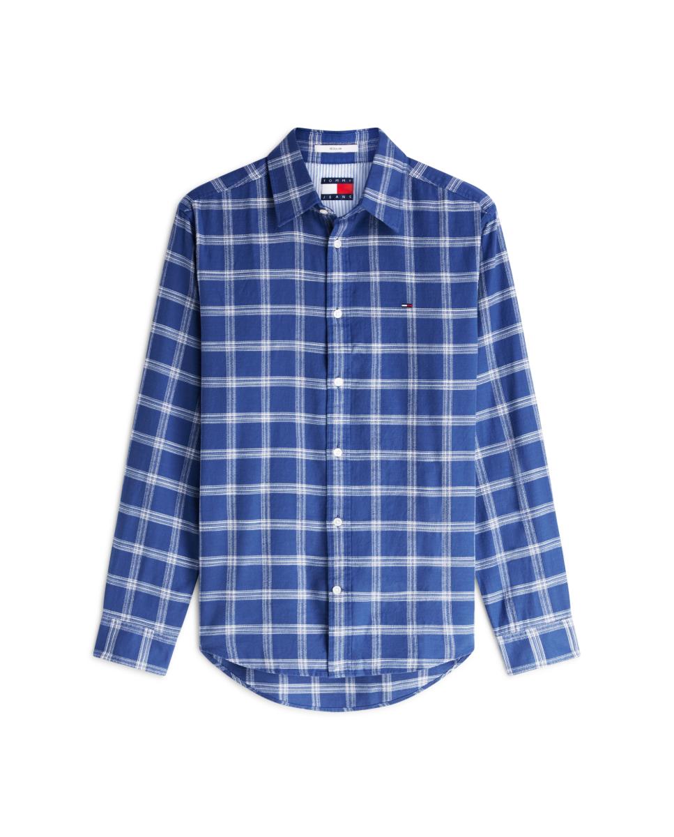Camisa de Manga Comprida com Estampado aos Quadrados e Corte Regular Azul-4