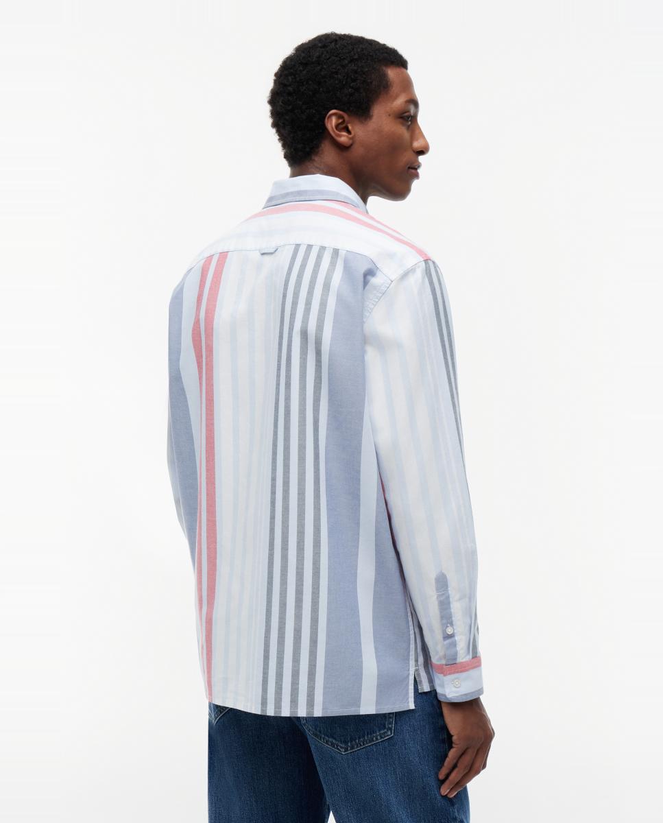 Camisa de Manga Comprida em Tecido Oxford com Estampado às Riscas e Corte Regular Azul-claro-2