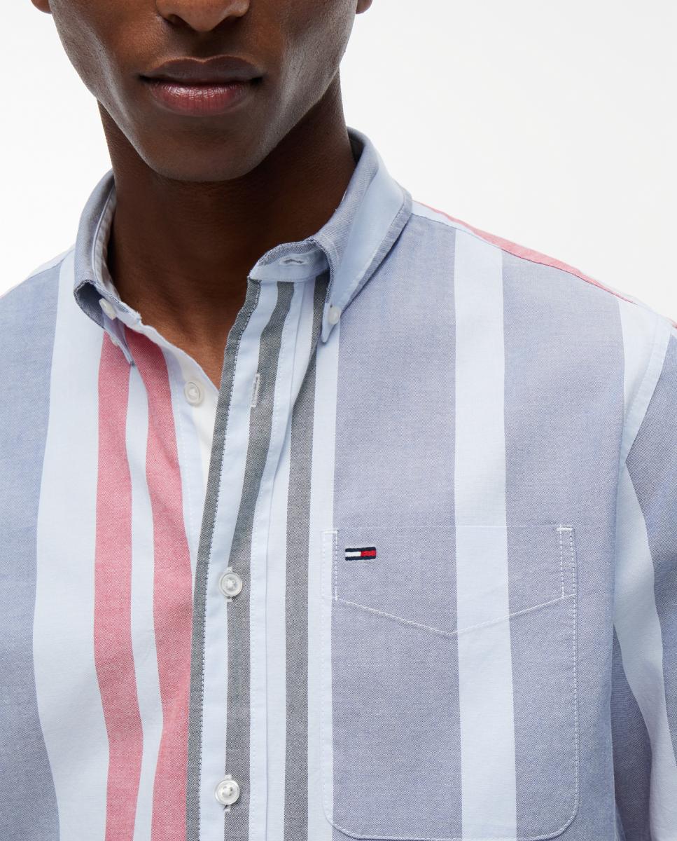 Camisa de Manga Comprida em Tecido Oxford com Estampado às Riscas e Corte Regular Azul-claro-3