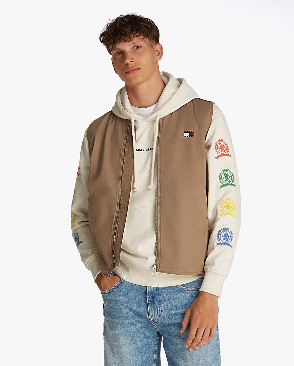 Colete Regular Fit com Fecho de Correr Camel-1