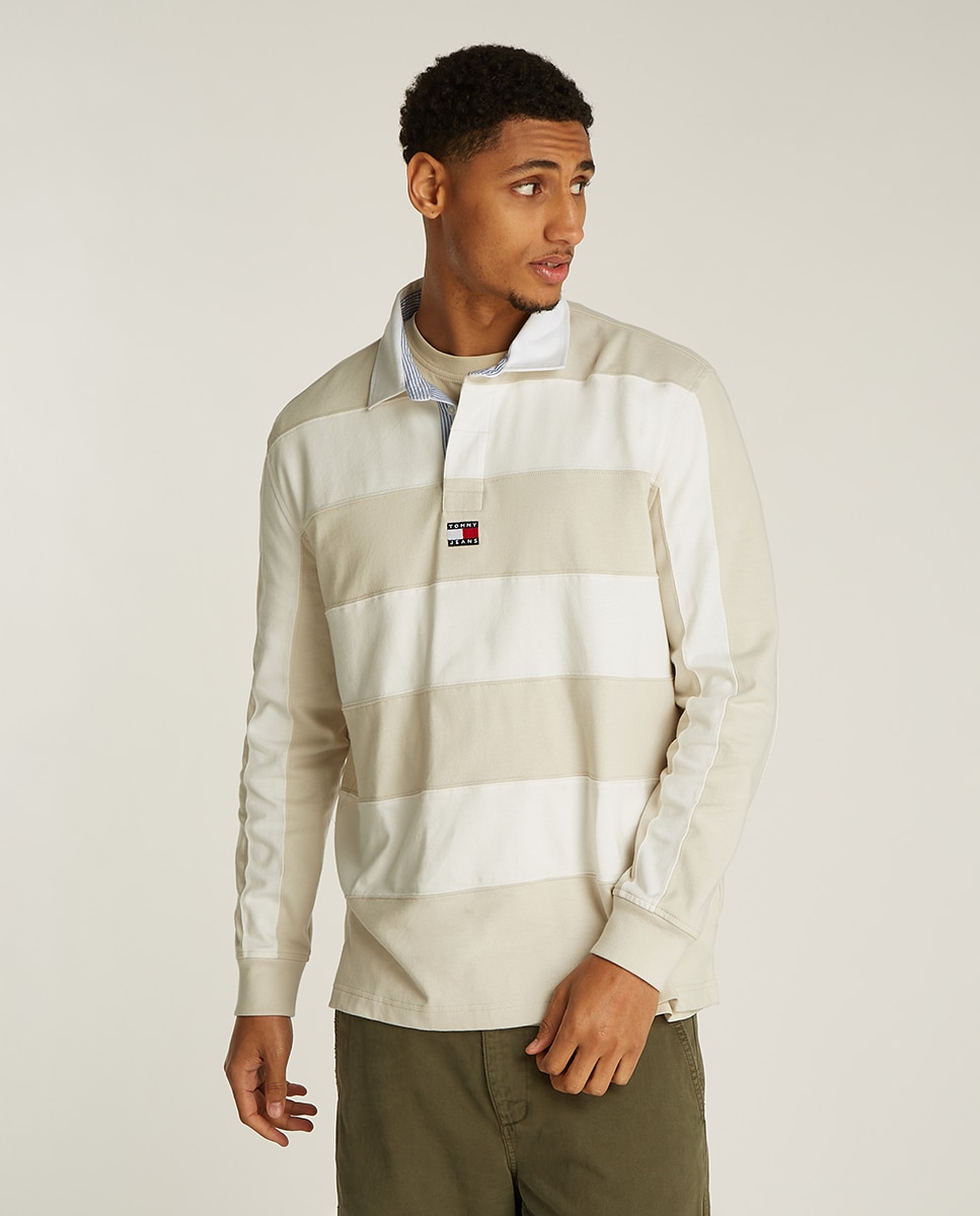 Polo Estilo Rugby Oversized Fit Bege-1