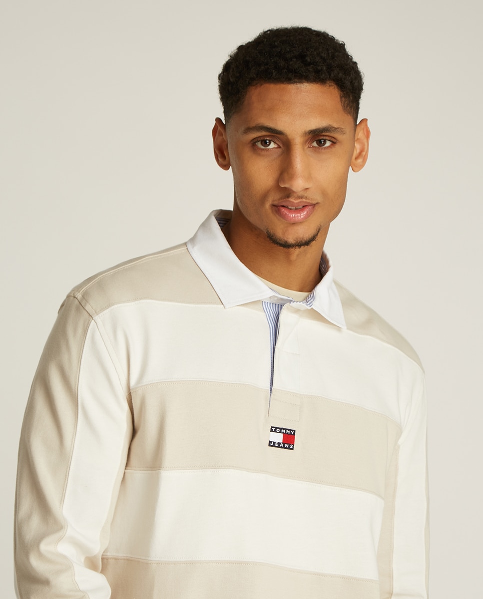 Polo Estilo Rugby Oversized Fit Bege-3