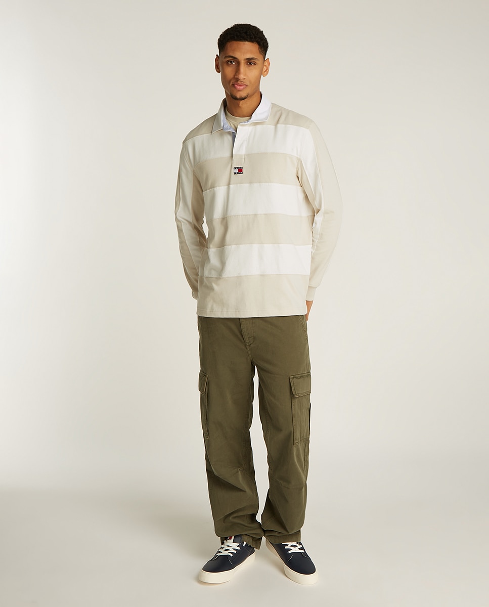 Polo Estilo Rugby Oversized Fit Bege-6