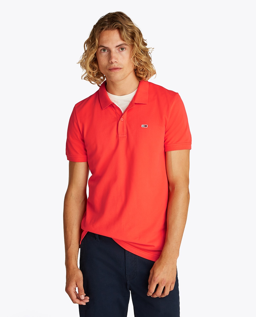 Polo Slim Fit de Manga Curta Laranja-1
