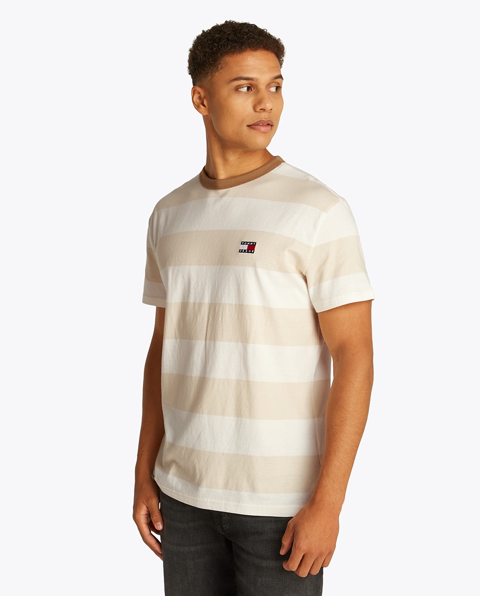 T-shirt Slim Fit às Riscas Bege-1