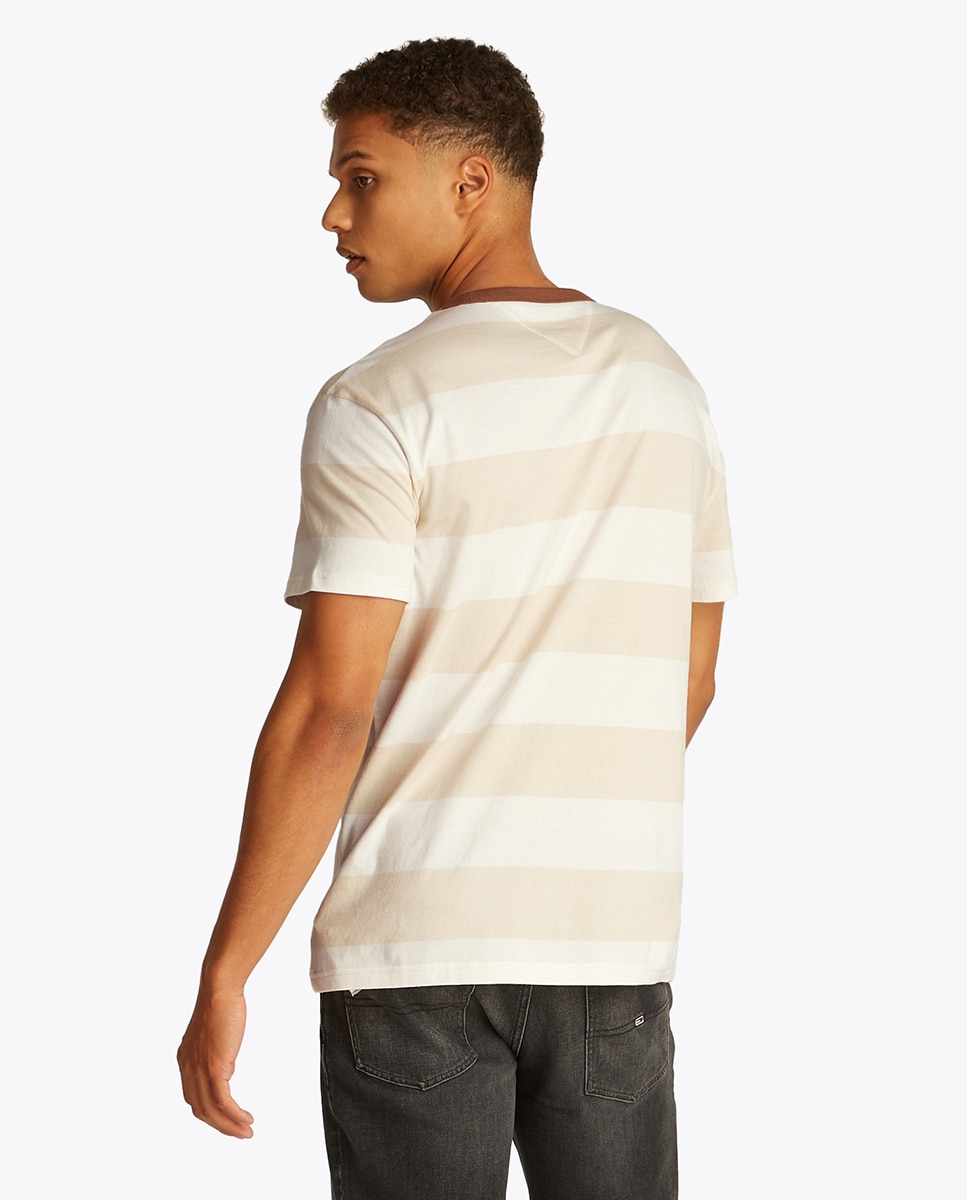 T-shirt Slim Fit às Riscas Bege-2