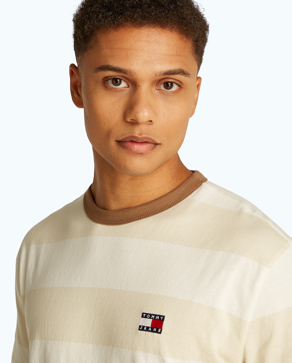 T-shirt Slim Fit às Riscas Bege-3