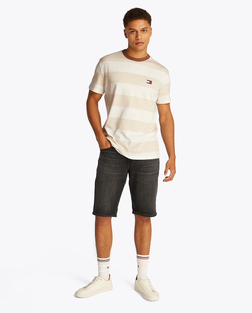 T-shirt Slim Fit às Riscas Bege-6