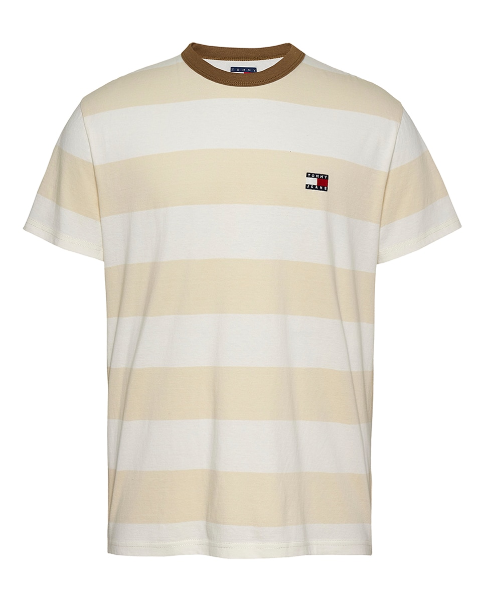 T-shirt Slim Fit às Riscas Bege-4