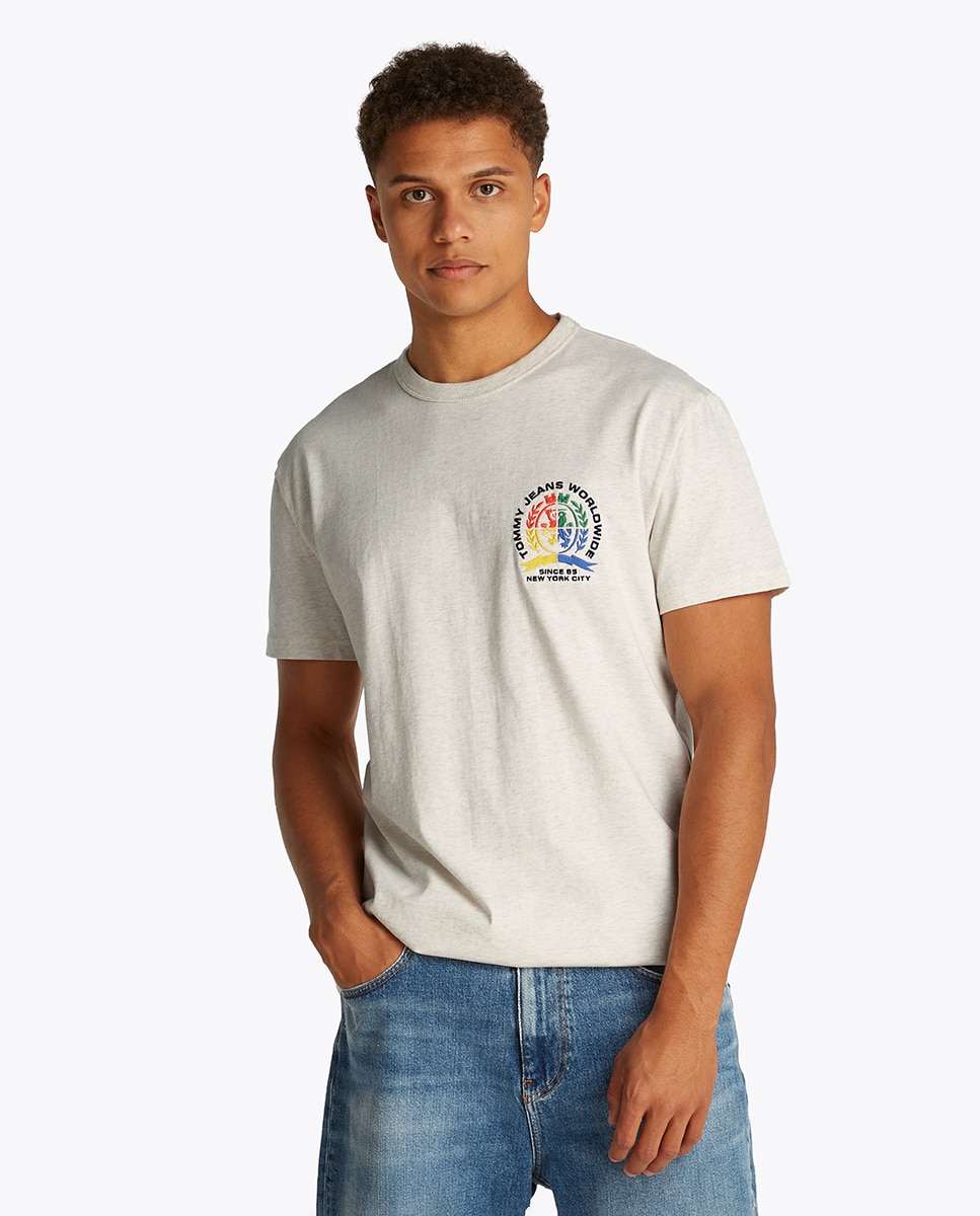 T-shirt Regular Fit com Logótipo Bordado Cru-1