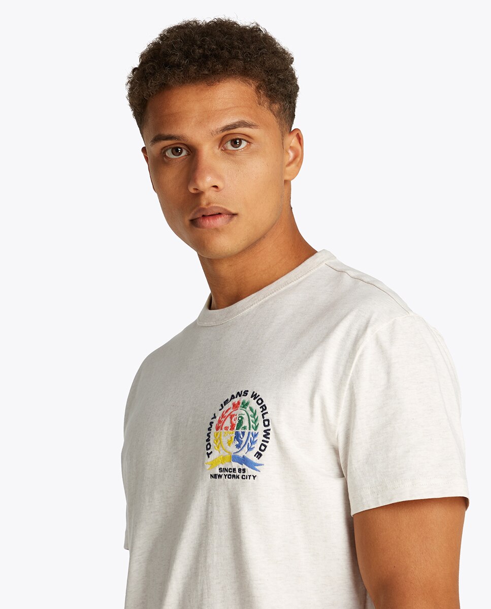 T-shirt Regular Fit com Logótipo Bordado Cru-3