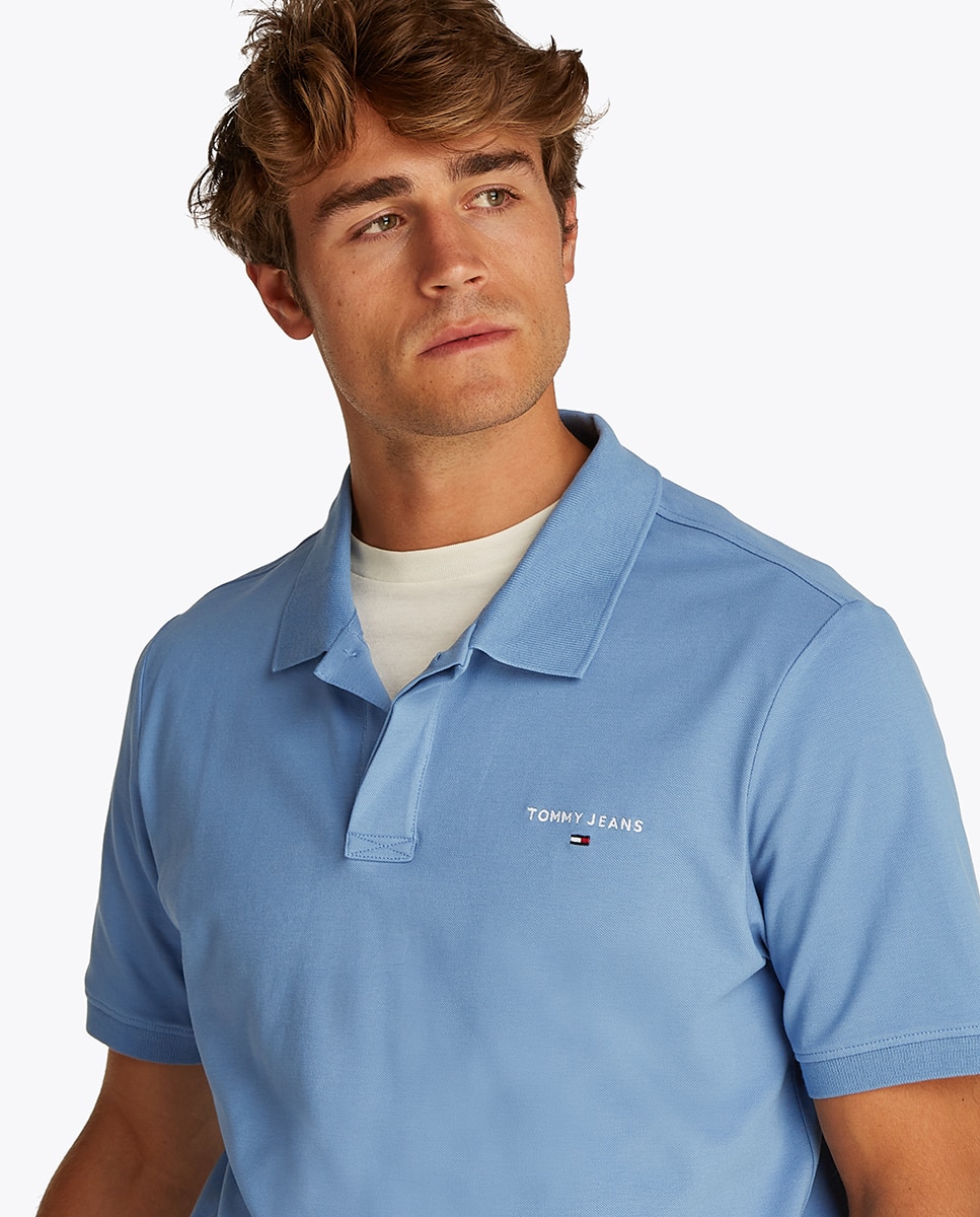 Polo Regular Fit com Manga Curta Azul-3