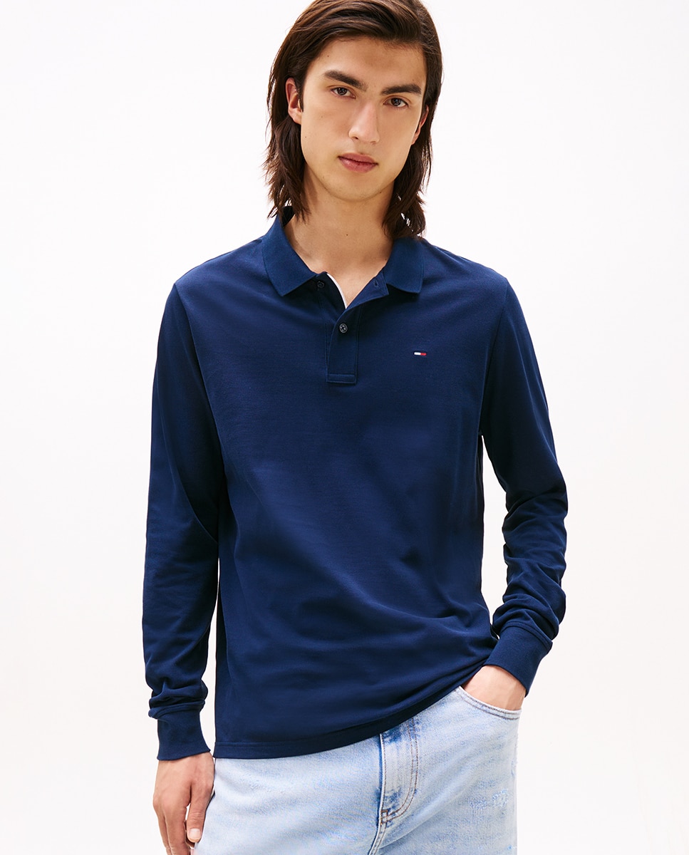 Polo Slim Fit de Manga Comprida Azul-marinho-1