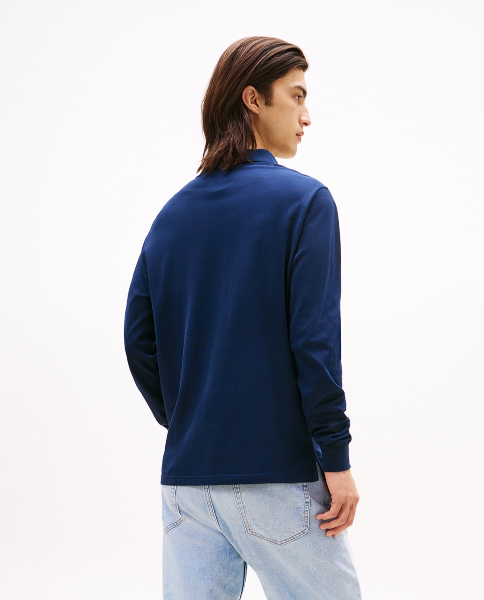 Polo Slim Fit de Manga Comprida Azul-marinho-2