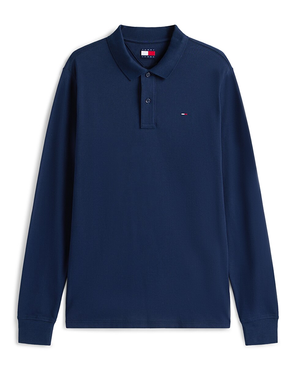 Polo Slim Fit de Manga Comprida Azul-marinho-4