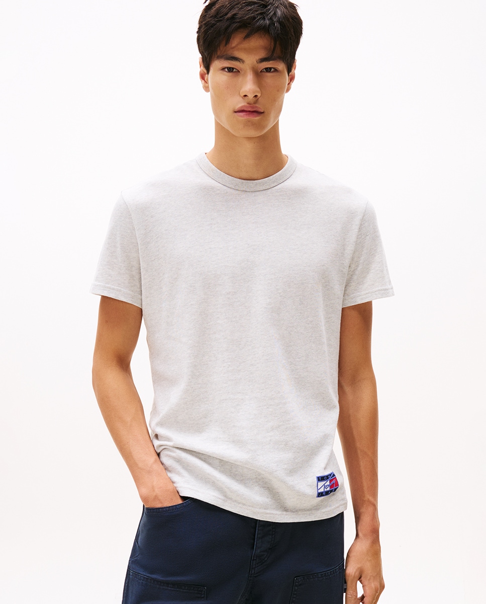 T-shirt Regular Fit com Manga Curta Cinzento-claro-1