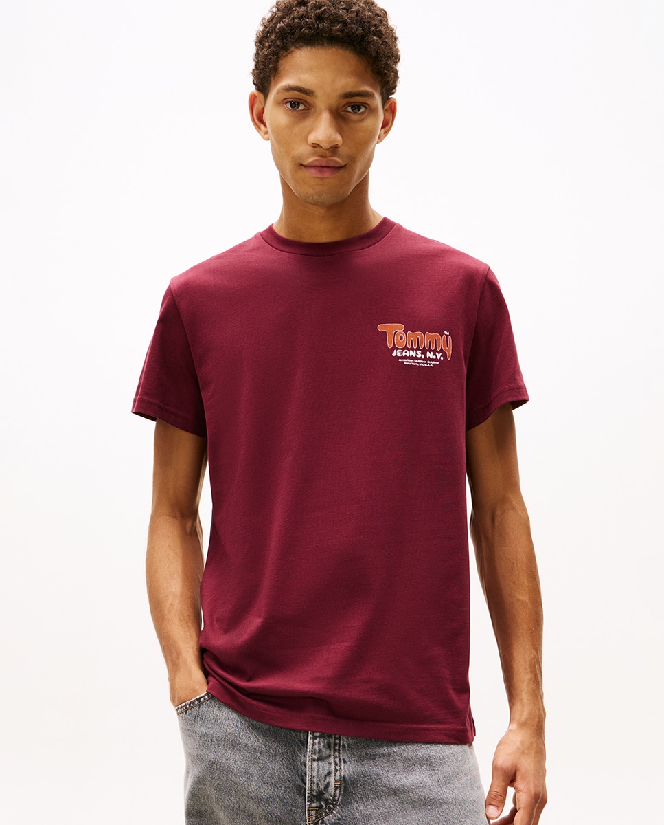 T-shirt Slim Fit de Manga Curta Bordeaux-1