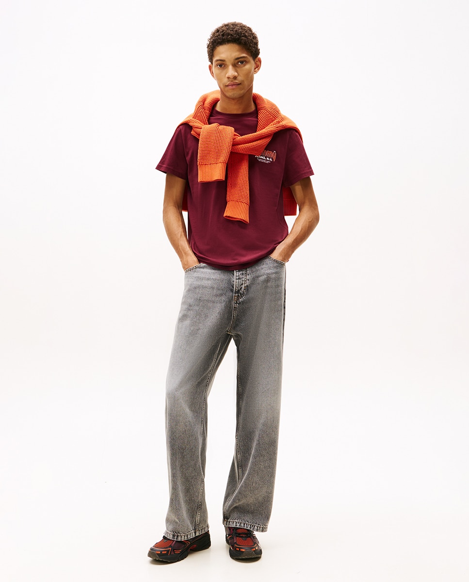 T-shirt Slim Fit de Manga Curta Bordeaux-5