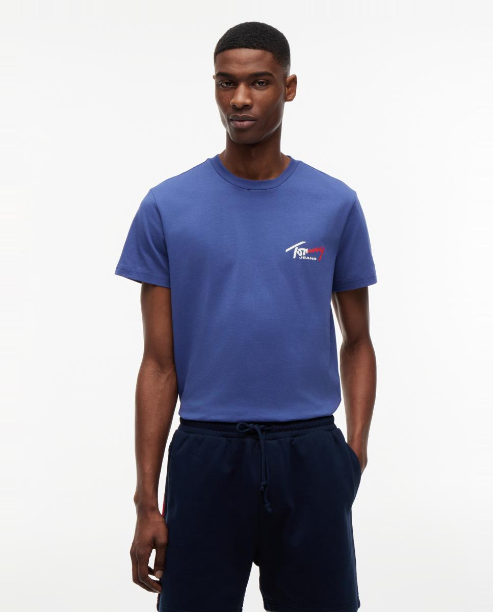 Imagen 1 de Camiseta de hombre de manga corta con corte slim y logotipo en el pecho Azul