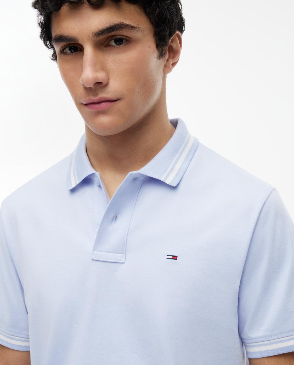 Polo de Manga Curta com Corte Regular e Detalhes em Contraste Azul-claro-3
