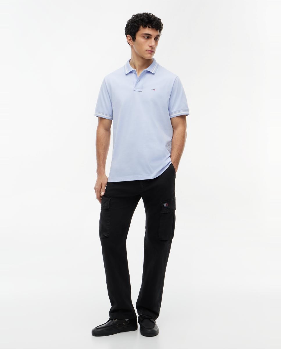 Polo de Manga Curta com Corte Regular e Detalhes em Contraste Azul-claro-6