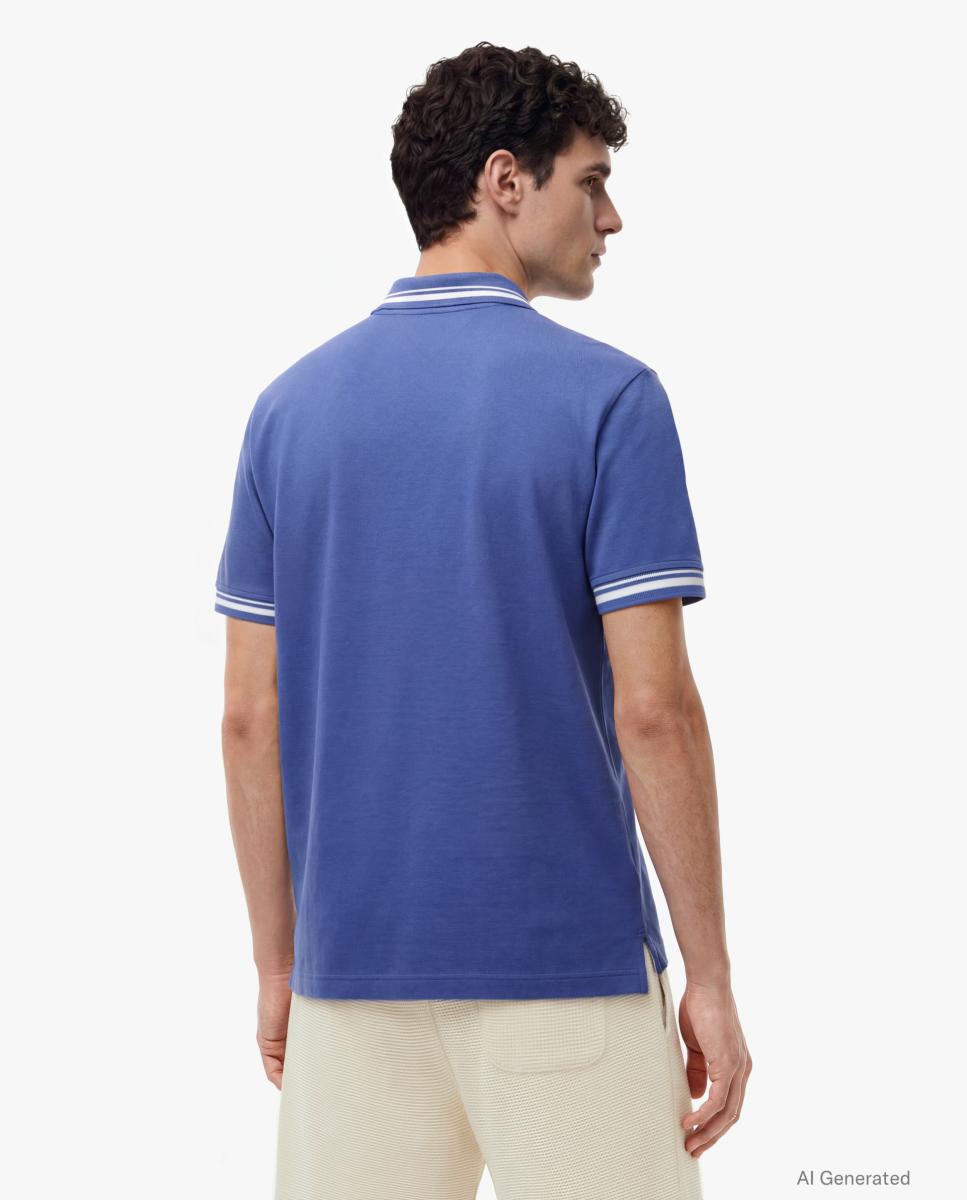 Polo de Manga Curta com Corte Regular e Detalhes em Contraste Azul-2