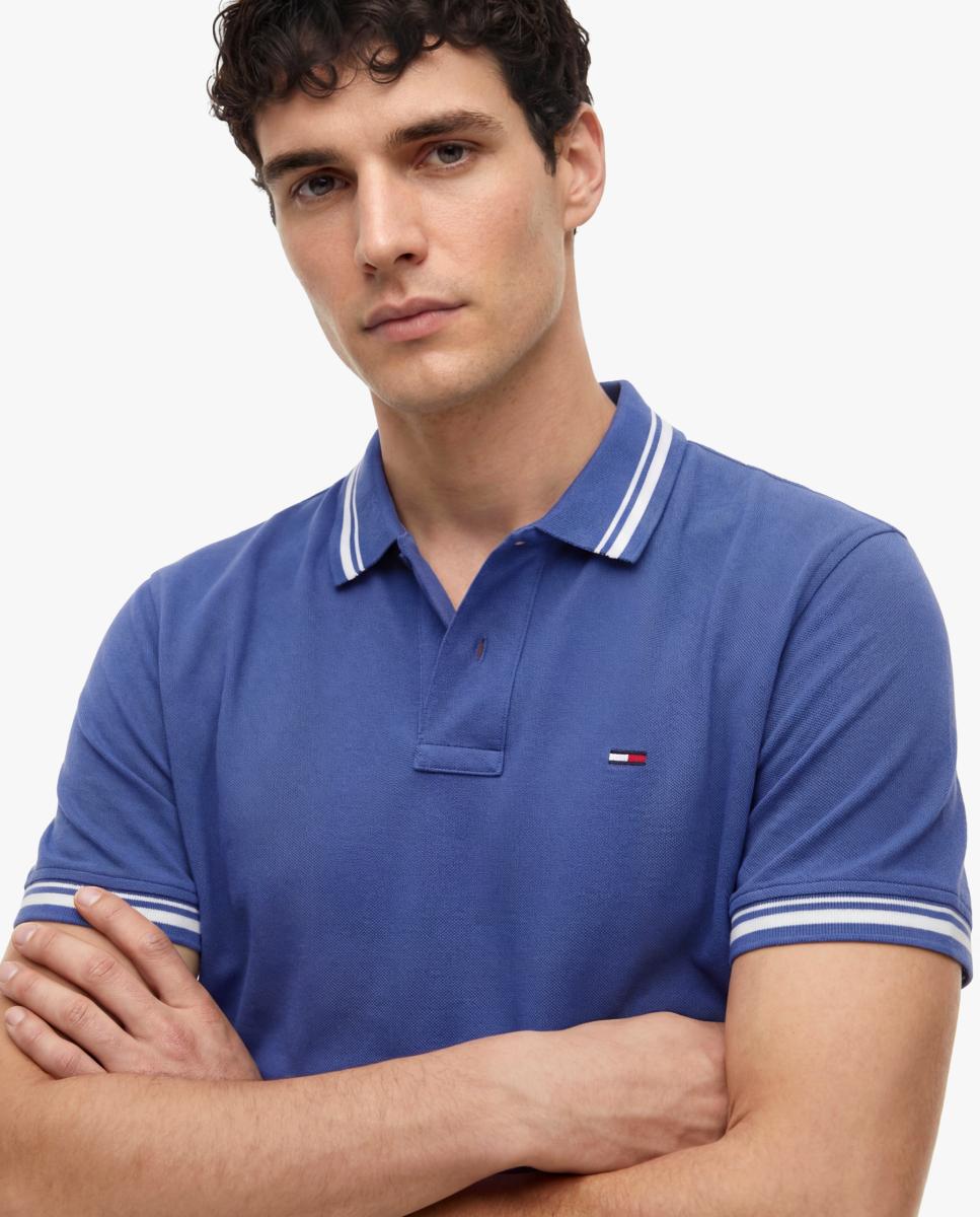 Polo de Manga Curta com Corte Regular e Detalhes em Contraste Azul-3